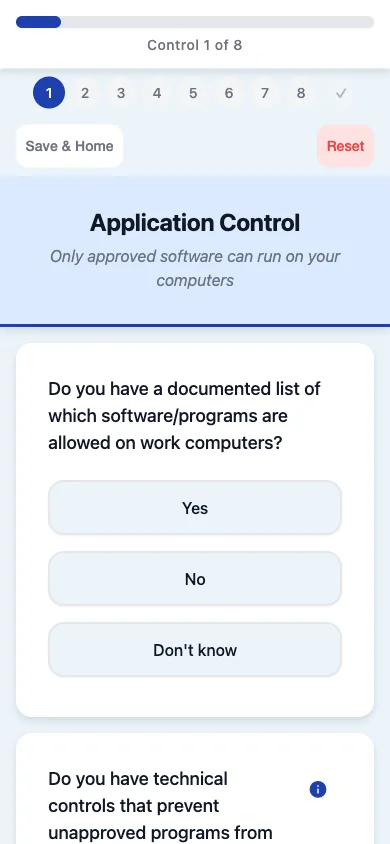 Aussie Cyber Check app — Essential Eight assessment