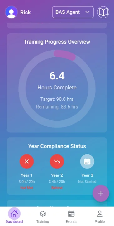 Onestop CPE app — training progress dashboard